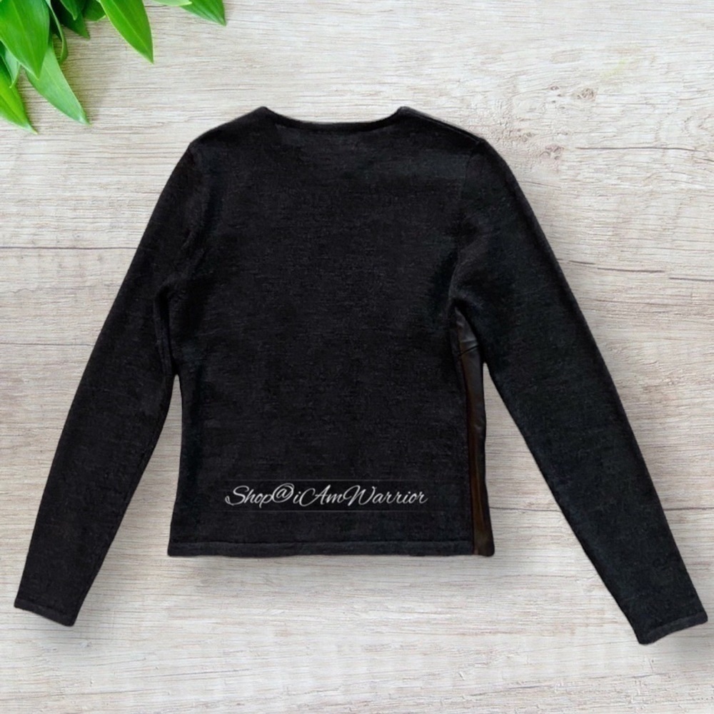 Carlisle genuine leather front wool crewneck snap cardigan *shop@iamwarrior - Picture 4 of 10